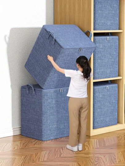 1PC Thickened, Large Capacity, And Super Load-Bearing Zippered Woven Storage Bag, Upgraded Clothing Storage Bag, Toy Storage Box, Miscellaneous Storage Box, Bedding Storage Bag, Dust-Proof And Moisture-Proof, Widened Handle, Comfortable Fabric, Foldable Design, Suitable For Storing Bedding, Clothes And Pants, And Miscellaneous Items At Home During Seasonal Changes
