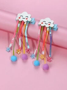 1 Pair Toddler Girls' Colorful Sequin Cloud Shape Polyester Plush Boho Hair Accessories - Multicolor - View 2