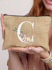 1 Peça Nécessaire com Estampa de Letra de A a Z, Presente para Meninas, Bolsa de Armazenamento com Padrão de Letra Fofo Retrô Simples da Moda com Estampa, Nécessaire para Armazenamento de Itens Pequenos, Bolsa para Cosméticos, Bolsa Leve e Dobrável para Armazenamento, Bolsa Simples para Compras, Nécessaire Presente para Professores, Armazenamento para Enfermeiros, Médicos e Professores, Adequado para Armazenamento de Cosméticos de Viagem Pessoal - Caqui - Visão 19