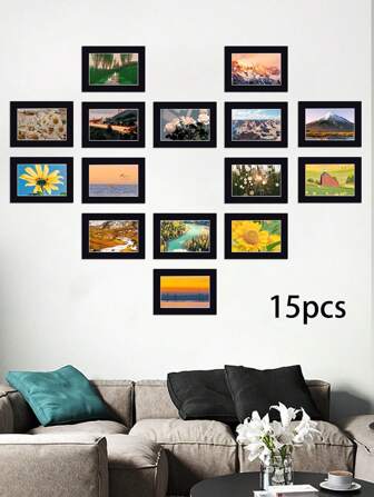5/15pcs Black (With Backing Boards) Minimalist Wall Gallery Photo Frame Decor Stickers, Home Decor Wall Hanging (Paper Products) Without Frame Insert
