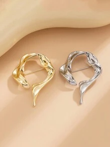 1pc Creative Japanese-Style Minimalist Geometric Round Ring Brooch, Asymmetrical Lava Liquid Flower Pin