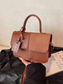 新款时尚简约格子拼布手提包，女士单肩包/斜挎包，日常工作通勤休闲使用，节日礼物 - 咖啡棕 - 查看 10