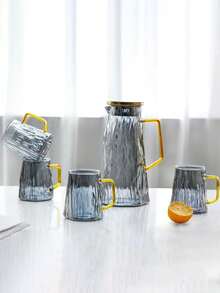 1 pieza Jarra de agua resistente al calor, jarra de agua de glaciar de vidrio borosilicato de alta calidad, jarra de jugo de gran capacidad, tetera doméstica, tetera de infusión de frutas para restaurante, artículo para el hogar