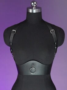 1pc Women Gothic Style PU Leather Corset Waist Belt, Fashionable Suspender Belt For Daily Outfit - Black - View 3