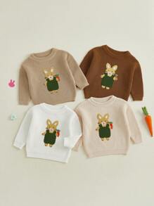 Suéter informal con bordado de conejito de Pascua para bebé, niña y niño, ropa de abrigo para niño pequeño - Caqui - Ver 3