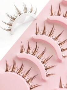 Asiteo 5 对棕色漫画睫毛自然外观动漫睫毛带透明带自然漫画睫毛韩国日式角色扮演睫毛条状睫毛，睫毛，睫毛，假睫毛 - 棕色 - 查看 4