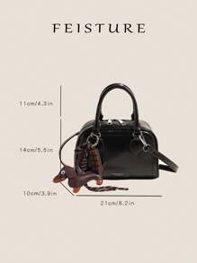 1个复古PU保龄球手提包，女士小方包，拉链封口，单肩斜挎包（关注店铺即可获赠肩带），适合女孩、女士、大学生、年轻职业人士和上班族，非常适合工作、商务、通勤和上学使用。 - 黑色 - 查看 3