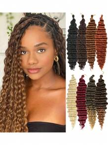 1 件 20"/22"/30" 自然长波浪卷合成假发，有巧克力棕色/黑色/金色/酒红色可选，适合女性日常、节日、派对、音乐节、狂欢节、新年等场合，可作为礼物。 - 彩色 - 查看 2