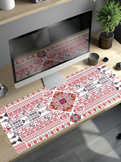 红色几何图案橡胶防滑电脑鼠标垫，适用于笔记本电脑/台式机办公使用，尺寸有 90*40cm、80*30cm、60*30cm、24*20cm，适用于各种鼠标