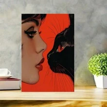 1 PC Home Decoration Retro Simple Cat And Woman Poster, Retro Style Red And Black Murals, Home Decoration 1 Canvas Poster With Wooden Frame, Sizes Available - Nhiều màu - Xem 3