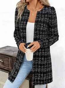 Chaqueta Negra de Malla de Manga Larga y Cuello Redondo, Estilo Casual, Chaqueta a la Moda - Negro - Ver 6