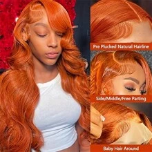 34Inch 250 Density Red Body Wave 13x4 HD Lace Front Wigs Human Hair Pre Plucked With Baby Hair 12A Brazilian Remy Wavy 13x4 Lace Frontal Human Hair Wigs For Women Red Color - S350 - 查看 5