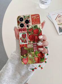 1个白色TPU草莓图案防摔手机壳和1条红绿相间的珍珠腕带，国际版，非国内版 - 彩色 - 查看 2