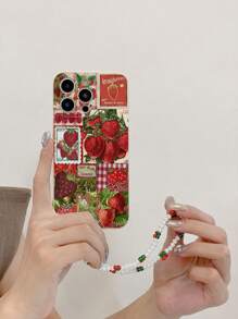 1个白色TPU草莓图案防摔手机壳和1条红绿相间的珍珠腕带，国际版，非国内版 - 彩色 - 查看 3