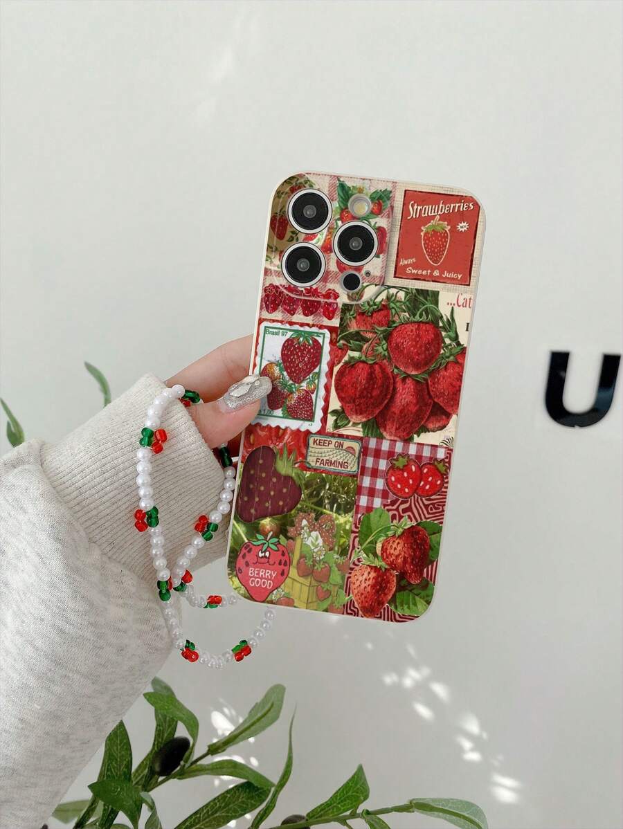 1个白色TPU草莓图案防摔手机壳和1条红绿相间的珍珠腕带，国际版，非国内版 - 彩色 - 查看 1