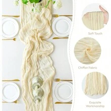 1 Pack/6 Packs Beige Cheesecloth Table Runner, 10ft (35x120 Inches), Cheesecloth Table Runner, Suitable For Wedding Reception, Bridal Birthday Party, Boho Chic Dining Table Decor, Rustic Romantic Wedding Table Runner - Beige - View 4