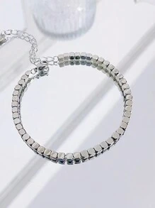 1pc Stainless Steel Square Beaded Necklace, Fashionable Gold Color, Suitable As A Gift - necklace - View 6