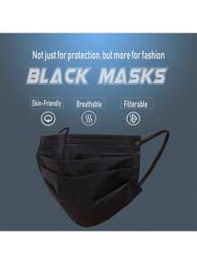 [50pcs/20pcs/10pcs Pack] Adult Disposable Black 1-Ply Non-Woven Fabric Face Mask Suitable For Daily Wear - Black - View 5