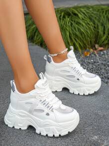Fall/Winter Women's Platform Wedge Sneakers - Fashionable Sport Shoes, Shock-Absorbing Breathable Mesh Chunky Chunky Sneakers, Comfortable Versatile Lightweight Hidden Heel