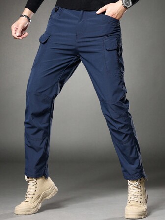 LEDUNTINO [Spring-Summer] Men's Fashion Casual Outdoor Zip-Up Pants, Sports, Solid Color, Husband/Boyfriend Gift, Men's Spring Autumn Pants, Multi-Pocket, Hook And Loop Closure, Pants Spring Autumn Bottoms