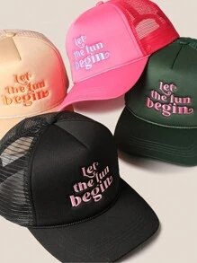 1 件女士户外刺绣“让乐趣开始”抽绳网眼棒球帽，可调节防晒休闲帽适合春秋季旅行，百搭男女通用 Y2K 风格太阳帽 - 棒球帽 - 查看 9