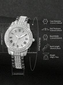 6er Set Modische, Lässig Quarz Armbanduhr für Damen mit römischem Zifferblatt & Stahlarmband + Schmuckset (ohne Uhrenetui)