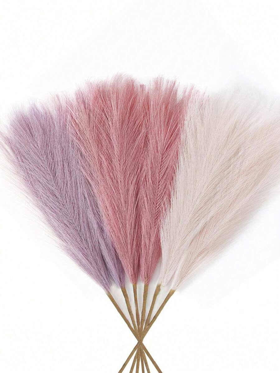 18pcs-Artificial Reed Purple Color Grass Boho Decor Faux Pampas Grass Large Tall Fluffy Artificial Fake Flower Bulrush Reed Grass For Autumn Vase Filler Farmhouse Home Kitchen Bohemian Decoration, Room, Wedding Party Decor Gifts Birthday Graduation,Fall Decor,Autumn,Fake Plants