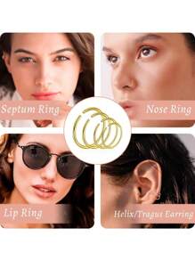 AVYRING 4Pcs Nose Rings Hoops Stainless Steel Earrings Piercing Hoops Jewelry For Men Women,Nose Rings Hoops Snug 22G 20G 18G 16G Stainless Steel Nose Septum Tragus Earring Lip Nostril Piercing Jewelry For Women Men,Diameter 6/8/10/12mm - Multicolor - View 2