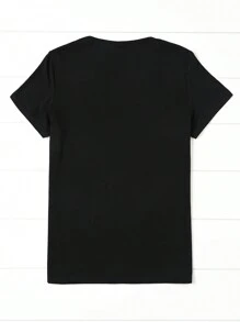 Map Print Crew Neck T-Shirt, Casual Short Sleeve T-Shirt For Spring & Summer, Women's Clothing - màu đen - Xem 3