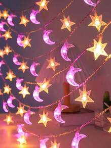 1 buc 4.9/9.8ft Culoare Caldă Șir Luminos Decorativ Stea Lună, Lumină Stea Zână Acționată Cu Baterii Pentru Decor Acasă, Decor Cameră, Decor Dormitor, Decor Grădină, Decor Camping, Decor Petrecere, Decor Bal Nuntă, Șir Luminos Decorativ Curte - Galben+Roz - Vizualizare 1