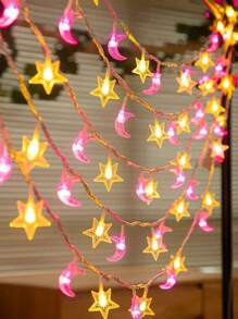 1 buc 4.9/9.8ft Culoare Caldă Șir Luminos Decorativ Stea Lună, Lumină Stea Zână Acționată Cu Baterii Pentru Decor Acasă, Decor Cameră, Decor Dormitor, Decor Grădină, Decor Camping, Decor Petrecere, Decor Bal Nuntă, Șir Luminos Decorativ Curte - Galben+Roz - Vizualizare 2