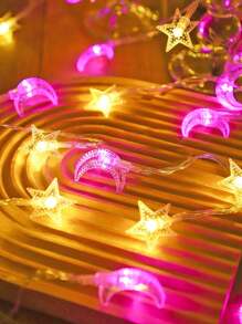 1 buc 4.9/9.8ft Culoare Caldă Șir Luminos Decorativ Stea Lună, Lumină Stea Zână Acționată Cu Baterii Pentru Decor Acasă, Decor Cameră, Decor Dormitor, Decor Grădină, Decor Camping, Decor Petrecere, Decor Bal Nuntă, Șir Luminos Decorativ Curte - Galben+Roz - Vizualizare 4