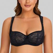 MELENECA MELENECA Women's Balconette Bra With Padded Strap Half Cup Underwire Sexy Lace