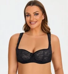 MELENECA MELENECA Women's Balconette Bra With Padded Strap Half Cup Underwire Sexy Lace