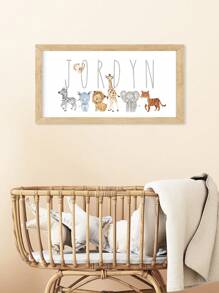 1pc Name Custom Art Poster Jungle Animals Hanging Picture Elephant Painting Poster Giraffe Print Picture Zebra Decorative Painting Lion Wall Art Kids Room Decor Birthday Gift With Frame,Home Refresh,Customized Wall Art,Warm Ambience,Home & Living,Haunt Your Home,Souvenirs,Reusable,Adorable,High-Quality,Household Items - White - View 6