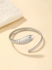 1pc Minimalist Stainless Steel Snake Head Rhinestone Bracelet, Suitable For Men And Women, Daily Wear