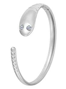 1pc Minimalist Stainless Steel Snake Head Rhinestone Bracelet, Suitable For Men And Women, Daily Wear