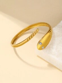 1pc Minimalist Stainless Steel Snake Head Rhinestone Bracelet, Suitable For Men And Women, Daily Wear