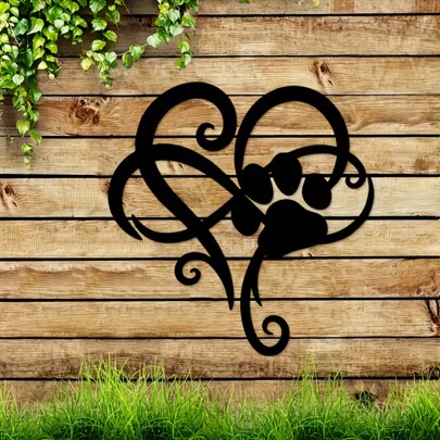 1pc Infinite Heart Paw Print Metal, Infinity Symbol Wall Art, Indoor Outdoor Wall Decor Sign, Love Beyond Measure Memorial For Dog/Cat Mom Room Decors Garden Decor Wedding Decor Home Decors