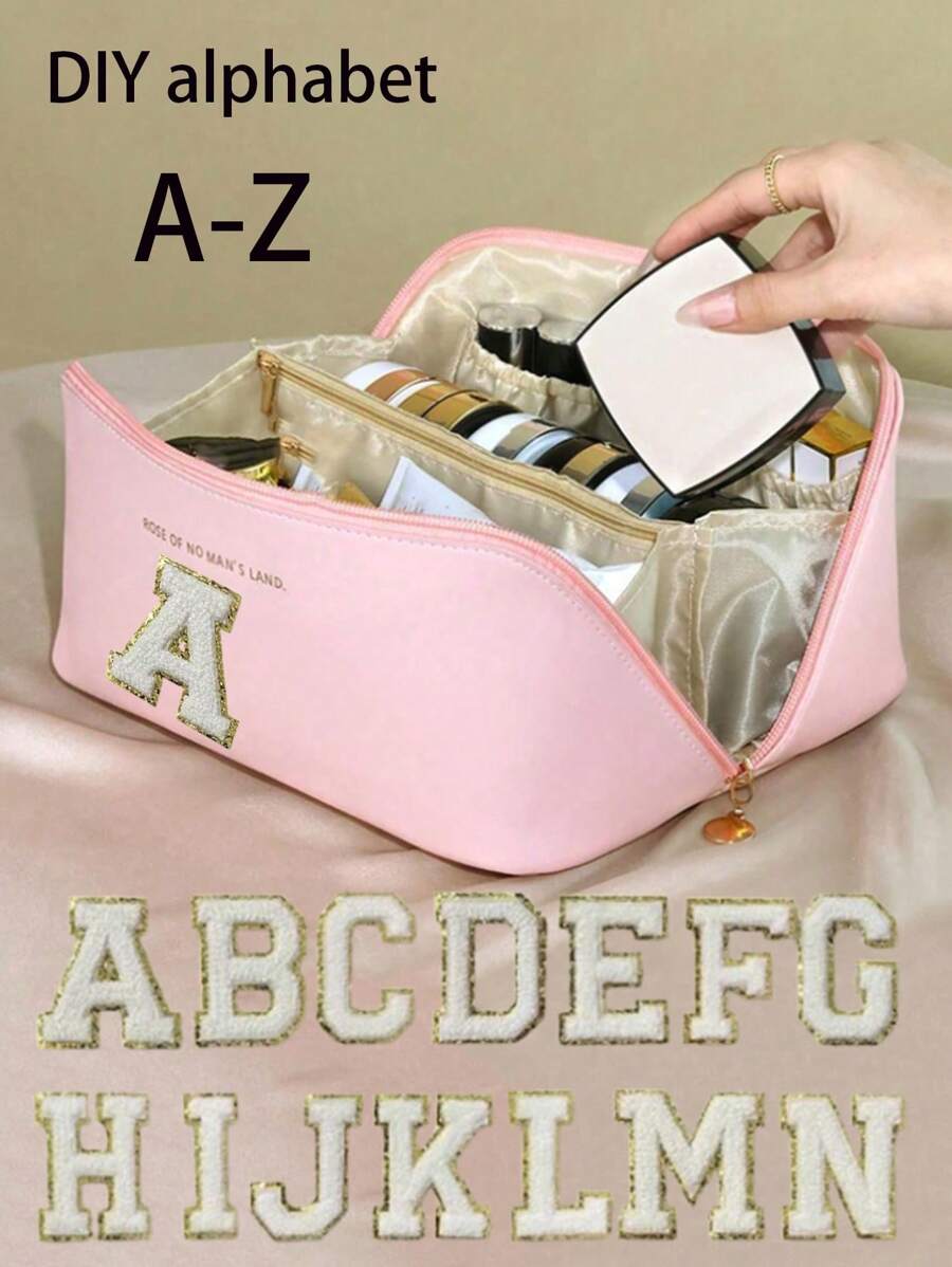 1 túi đựng đồ trang điểm PU dung tích lớn, túi đựng mỹ phẩm, túi đựng đồ vệ sinh cá nhân du lịch di động đựng cọ trang điểm, phấn mắt, son môi, chăm sóc da, bàn chải đánh răng, xà phòng, lược chải tóc, đồ trang sức, đồ điện tử nhỏ