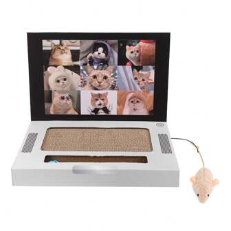 Laptop Scratcher Cat Toys  Indoor Cat Entertainment Toys Cat Toys Cardboard Cat Scratch Pads With Fluffy Mice