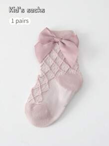 1 Pair Girls Bow Decorated Short Socks, Lolita Style Mid-Calf Socks For Spring/Summer, Baby Princess Knee High Socks For Autumn