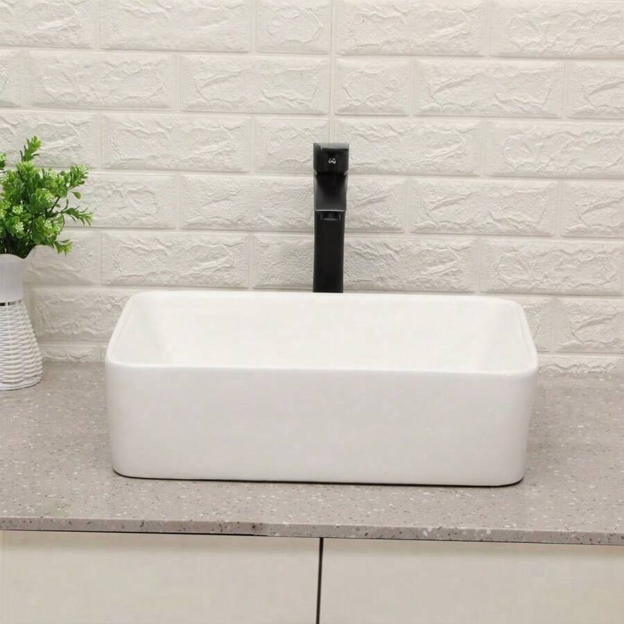 19"X15" Rectangle Vessel Bathroom Sink And Matte Black Single Lever Faucet Combo,Christmas,ModernMingle