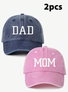 2 件装 DAD+MOM 印花复古棒球帽，时尚爸爸妈妈帽子，可调节尺寸，男女通用户外日常穿着，节日礼物 - A - 查看 10