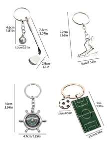 Colección creativa de llaveros con temas de deportes al aire libre: Bola de golf, Figura de esquiador, Timón de barco, Brújula, Balón de fútbol
