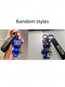 1pc Creative Cartoon Mechanical Bear Keychain/Elegant Keyring, Suitable For Bag/Car Decoration, Personalized Ins Style, 1pc Cute Cartoon Design, Screaming Bear Keychain Decor, Suitable For Women Daily Use, Keychain Pendant, School Supplies, Teacher Gift, Back To School Teacher Accessory - Blue - View 3