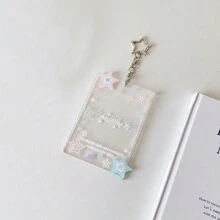 照片卡夹钥匙扣，3 英寸透明照片卡夹身份证夹保护套透明卡套星星照片卡钥匙扣适用于书包吊坠装饰、学校用品、返校