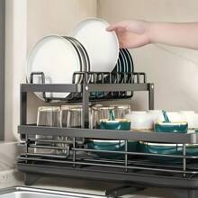Dish Drying Rack, 2-Tier Dish Racks For Kitchen Counter, Dish Rack With Drainboard & Mat, Dish Drainer With Knife, Fork & Cup Rack, Gifts For Women, Mothers Day, Cool Stuff & Kitchen Gadgets