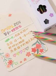 1pc/6pcs Colorful Painting Spiral Gel Pens, (6PCS/Box) Random Color Styles, Gradient Color Journaling Pens, Dreamlike Doodle Rainbow Pens, Multi-Color In One Pen, High-Quality Creative Student Stationery Gel Pens, DIY Doodle Drawing Pens, Suitable For Students Colored Greeting Cards