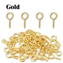 100 piezas Anillos, pernos, tornillos de cabeza redonda con ojal cerrado, ganchos de argolla, clavos autorroscantes para colgar en la pared, para manualidades de joyería, artesanía, fotos, arcilla y colgantes de resina